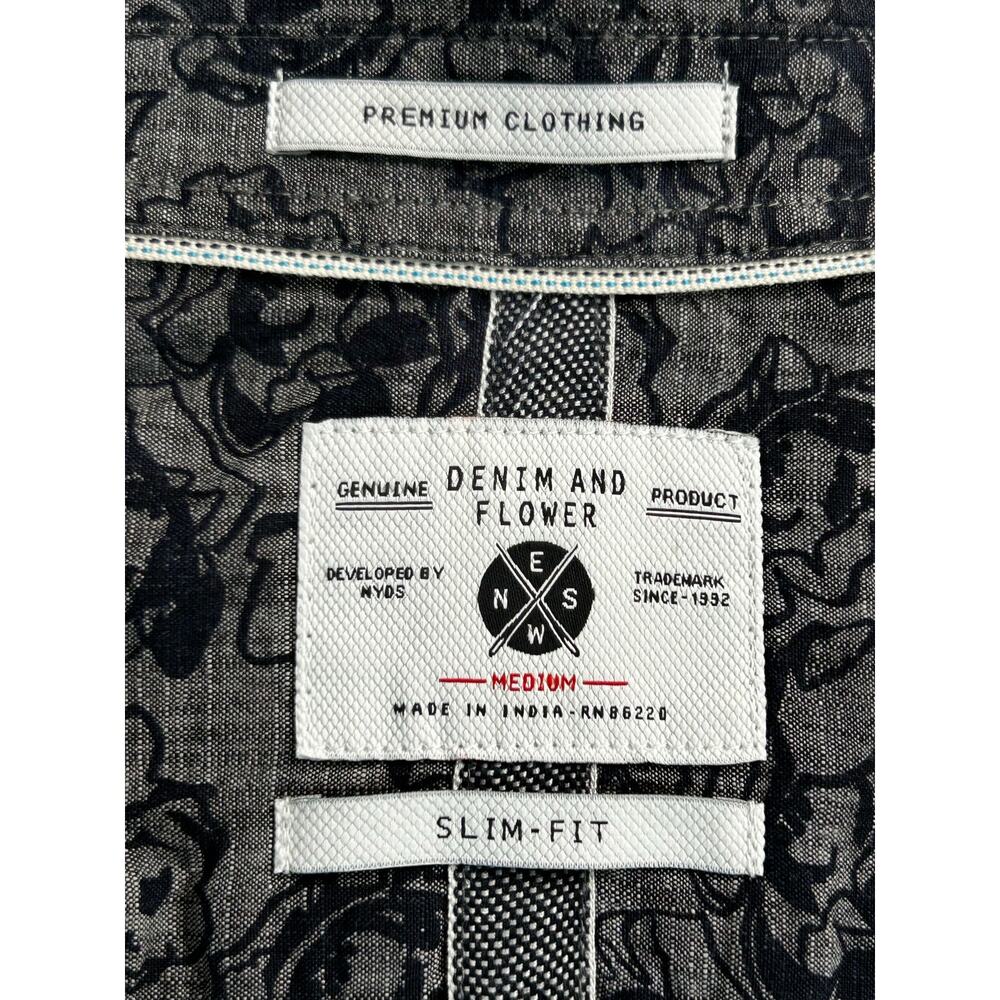 Denim & Flower Slim Fit Floral Button Up Shirt Gray Men's Medium - Picture 3 of 8